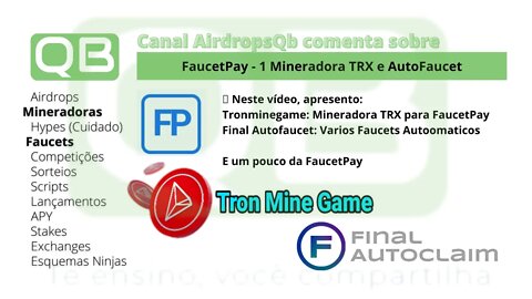 #Mineradora - #Tronminegame 0,01 #TRX por dia e #autofaucet #dutchycorp - Tudo na #FaucetPay