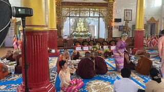 Buddhist Monks in Myanmar Eating Lunch