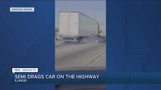 Car with driver still inside gets dragged by semi on I-294 in Cook County