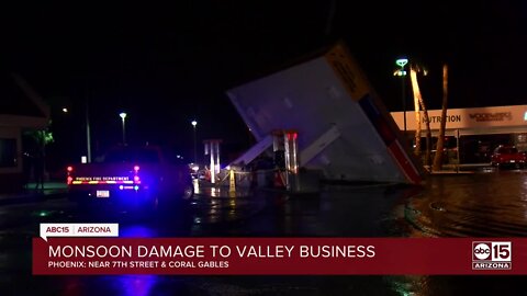 Roof over Phoenix Circle K gas pump falls onto car during storms