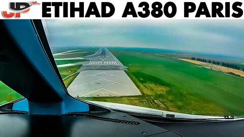 Pilotsview ETIHAD AIRBUS A380 into Paris CDG