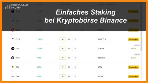 Einfaches Staking bei Kryptobörse Binance