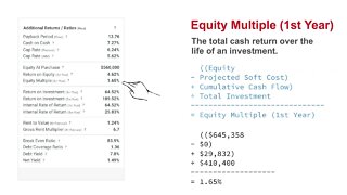 Real Estate Investment Calculations - Equity Multiple 1st Year