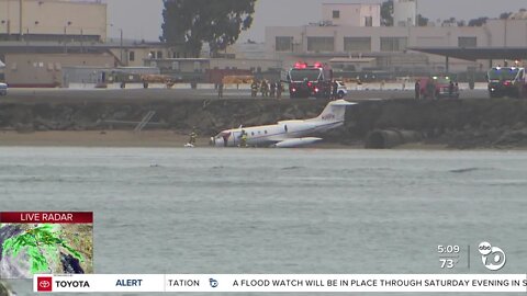 Plane slides off runway at North Island Naval Air Station