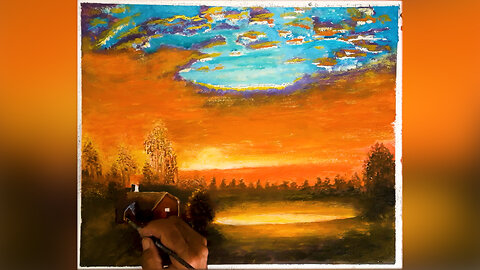 Beautiful sunset scene with nature | acrylic painting