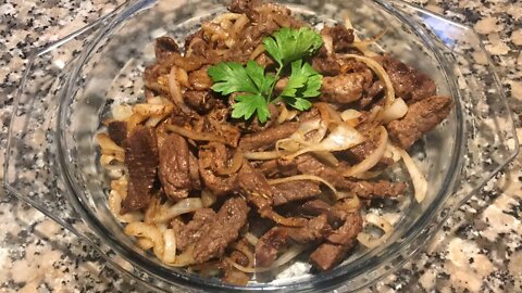 Onion beef strips, super easy and delicious