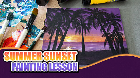 Palm Tree Sunset Beach acrylic painting full lesson #acrylicpainting