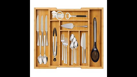 Expandable Bamboo Wood Cutlery Tray Drawer Utensil Organizer