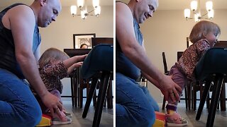 Heroic Girl With Spina Bifida Practices Standing Up With Dad