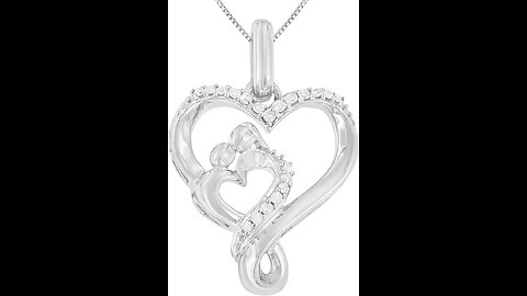 Amazon Collection Sterling Silver and Diamond Double Heart Pendant Necklace (110 cttw, I-J Col...