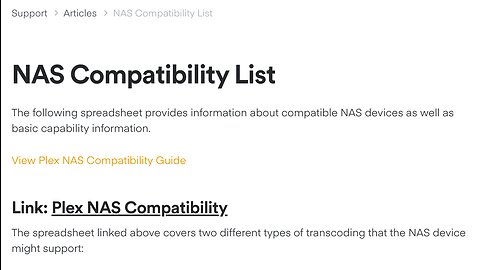 Plex’s NAS Compatibility Spreadsheet