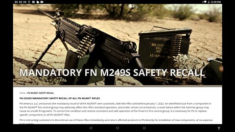 Recall FN M249S belt fed semi-auto