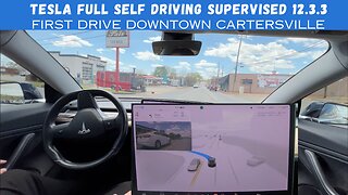 Tesla Full Self Driving V12.3.3 Supervised: First Drive Downtown Cartersville