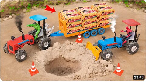 Mini tractor transporting Parle-G biscuit and Road Repair science project