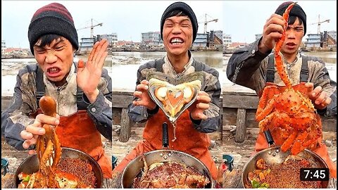 Chinese fisherman eating seafood |Chinese man making amazing seafood 🐙🦑