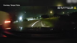 Tampa Police officer nearly hit by wrong way driver