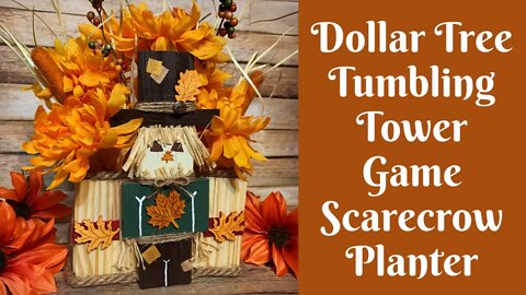 Fall Crafts: Dollar Tree Tumbling Tower Game Scarecrow Planter