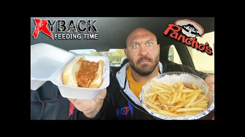 Ryback Feeding Time Pancho’s Vegan Chili Dogs and Fries Mukbang