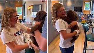 Girl in tears after new puppy surprise