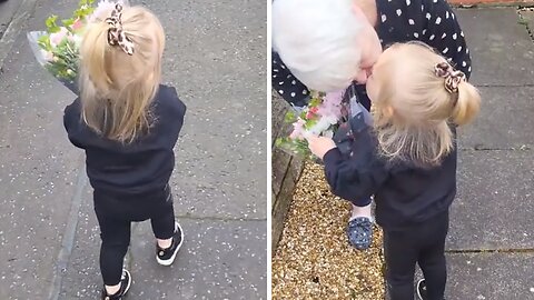 Excited Toddler Brings Her Nanny Beautiful Flowers