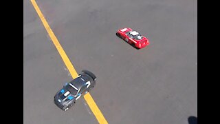 Tamiya Mustang and RedCat Stockcar Parking Lot Drag Racing