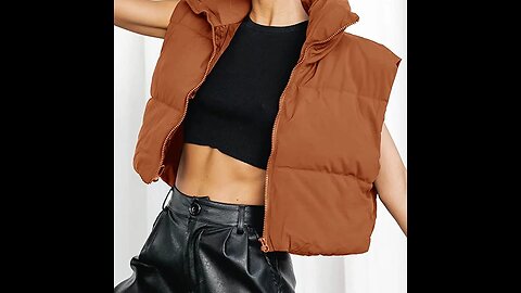 MEROKEETY Women's Crop Puffer Vest Lightweight Stand Collar Sleeveless Zip Up Padded Gilet Coat