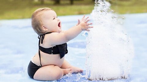Funny Baby Playing Water Moments 2021