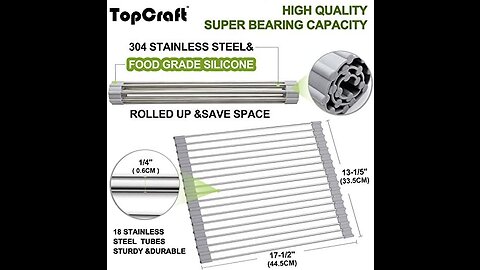 TopCraft Roll-Up Dish Drying Rack, 17" x 13.2" Multipurpose Foldable Kitchen Sink Rack Mat 304...