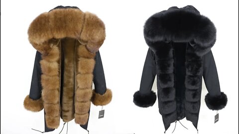 Natural Real Fox Fur Coat Hooded Woman