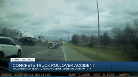 Video shows moment concrete truck crashed, rolled on I-244