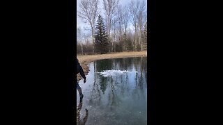For the Boys! Throwing Ice on Frozen Pond!