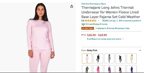 THERMAJANE LONG JOHNS THERMAL UNDERWEAR FOR WOMEN FLEECE LINED BASE LAYER PAJAMA SET COLD WEATHER