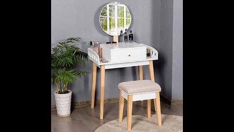 YOURLITE Vanity Table Set with 3 Modes Adjustable Brightness Mirror and Cushioned Stool, Dressi...