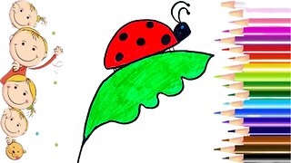 How to draw a ladybug on a leaf 🐞🍃 for kids