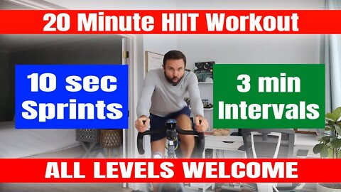 Spin Class - 20 Minute Indoor Cycling HIIT Workout - 10 Second Sprints