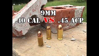 9mm vs .40 Cal vs .45 ACP... Stacked Brick Test