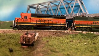 N Scale Rural crossing local grain train