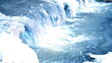 Winter Frozen Flowing River