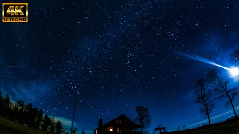 Breathtaking mountain cabin time lapse of night sky