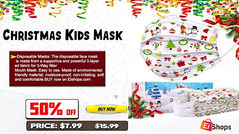 Christmas Face Mask for Kids - get on Eishops.com || Funny Disposable Face Masks