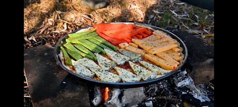 Cooking campfire cheese pizza, the best pizza you will eat