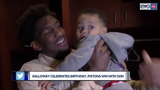 Langston Galloway celebrates Pistons win and birthday with young son