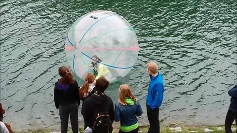 Giant aqua bubble allows for rolling on water