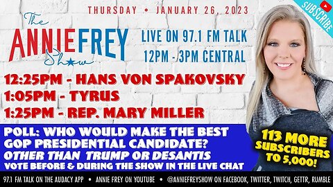 Non-Trump/DeSantis GOP Candidates, Adam Schiff, Fireball • Annie Frey Show 1/26/23