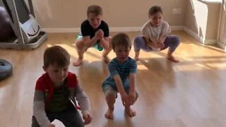 Mother makes kids work out during isolation