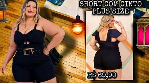 ✔️ SHORT COM CINTO PLUS SIZE MODA PLUS SIZE FEMININA