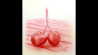 Ballpoint Pen Drawing of Cherries, how to draw