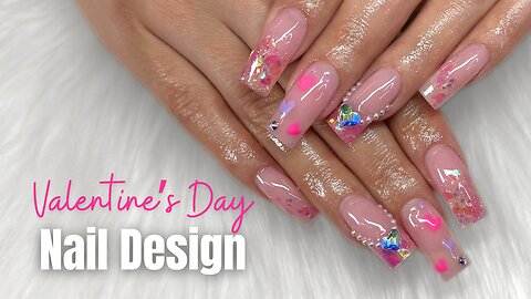 Pink Valentines Day Glitter Acrylic Nails | Candy Kisses
