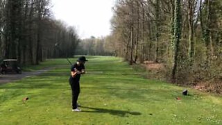 So much prep for this hilarious golf swing!