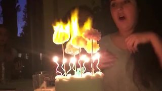 Birthday Girl Sets Cake On Fire
